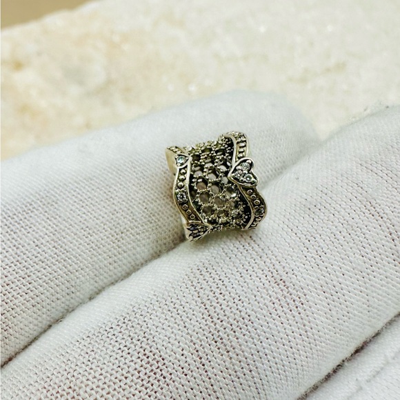 EUC Pandora 797653CZ Sterling Silver Lace of Love Spacer w/ Clear Zirconia - Picture 8 of 10